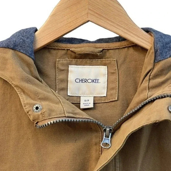 Cherokee Casual Jacket Boys Size Small S/P with Hood Pockets Full Zipper‎ Tan​​​ - Picture 2 of 8